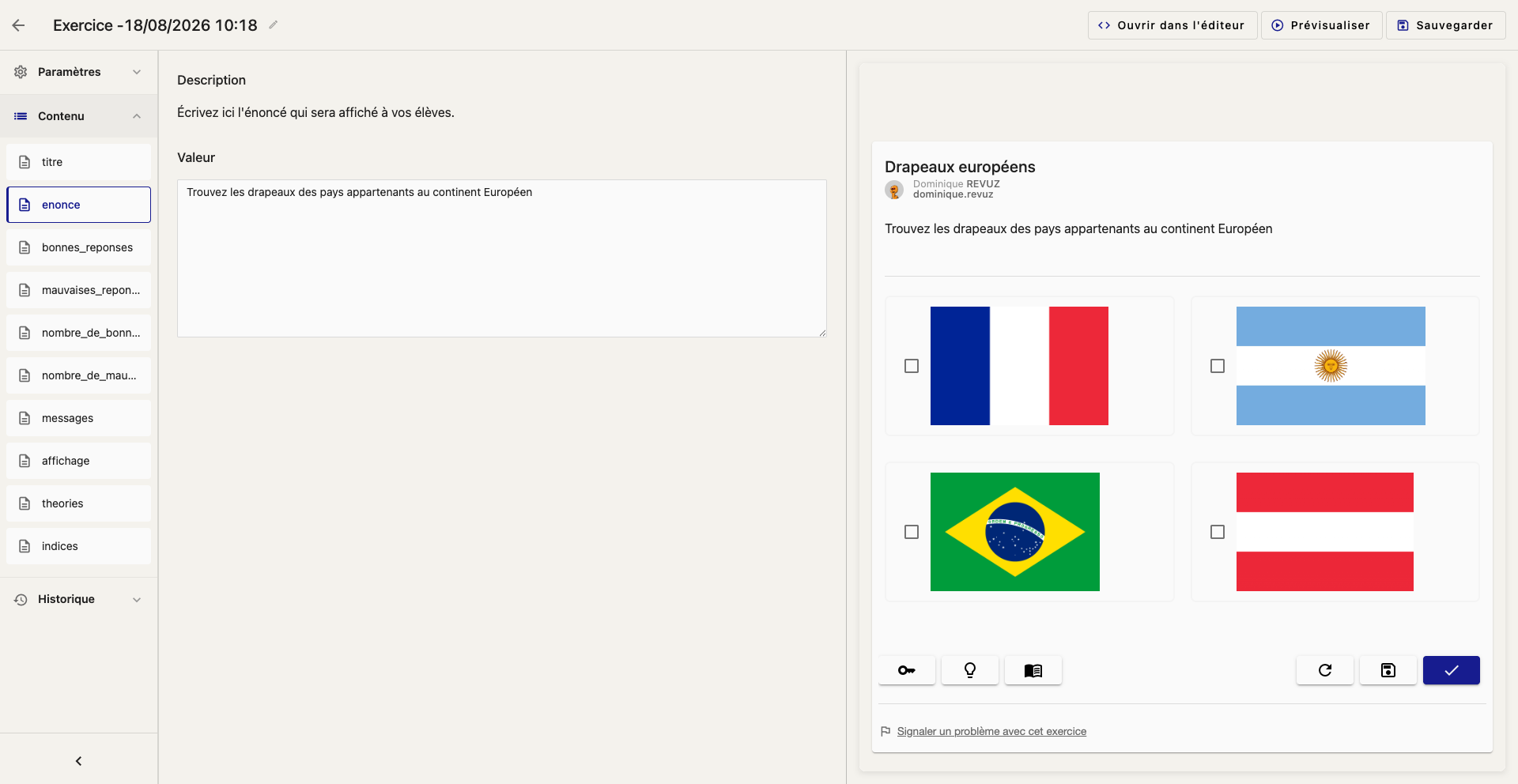 Le builder d'exercice